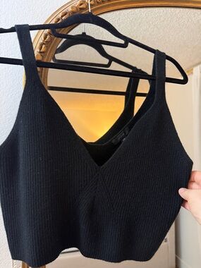 JCrew cashmere Black Ribbed V-Neck Crop Tank size xxl black like new